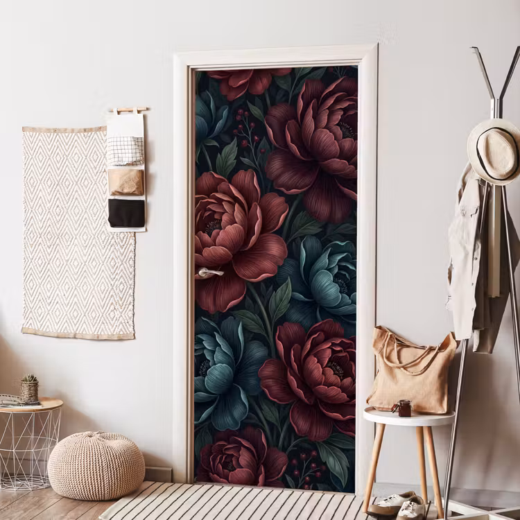 Deursticker - Bloemen - Patroon - Natuur - Klassiek - Donker — 8