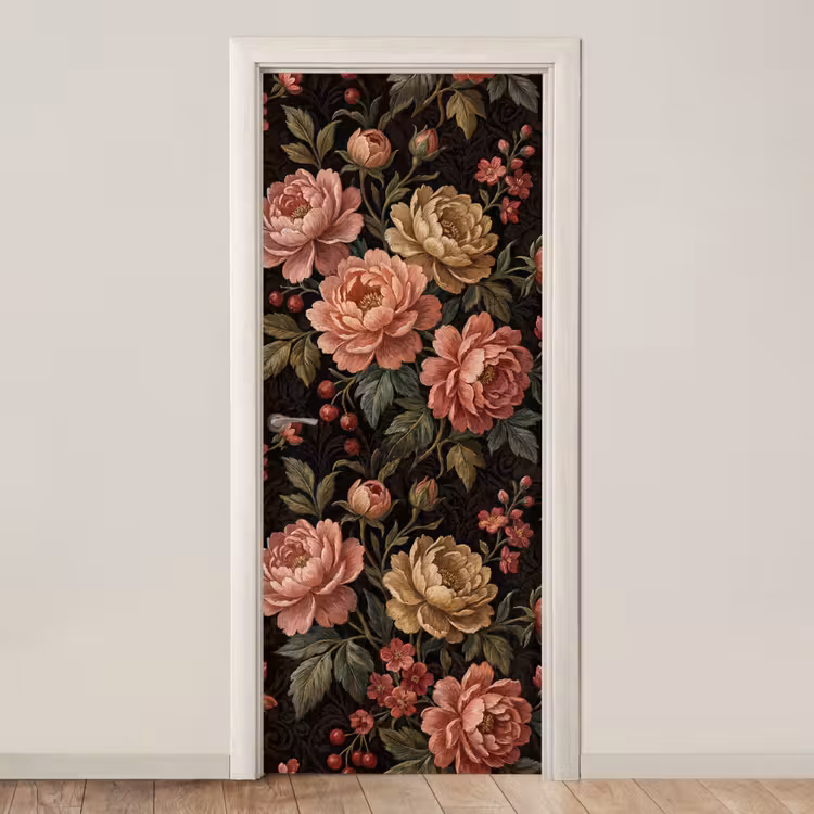 Deursticker - Bloemen - Patroon - Natuur - Vintage - Roze — 1