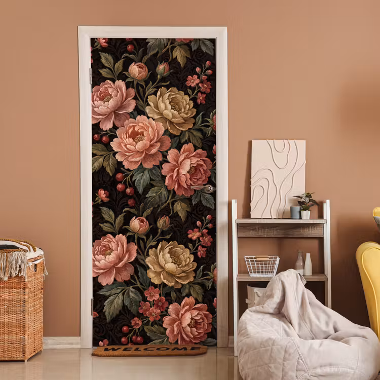 Deursticker - Bloemen - Patroon - Natuur - Vintage - Roze — 2