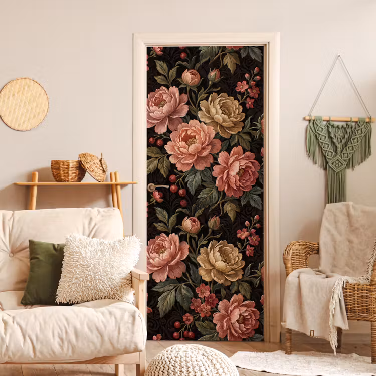 Deursticker - Bloemen - Patroon - Natuur - Vintage - Roze — 4