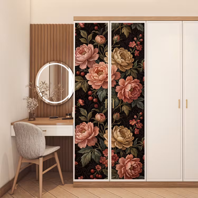 Deursticker - Bloemen - Patroon - Natuur - Vintage - Roze — 5