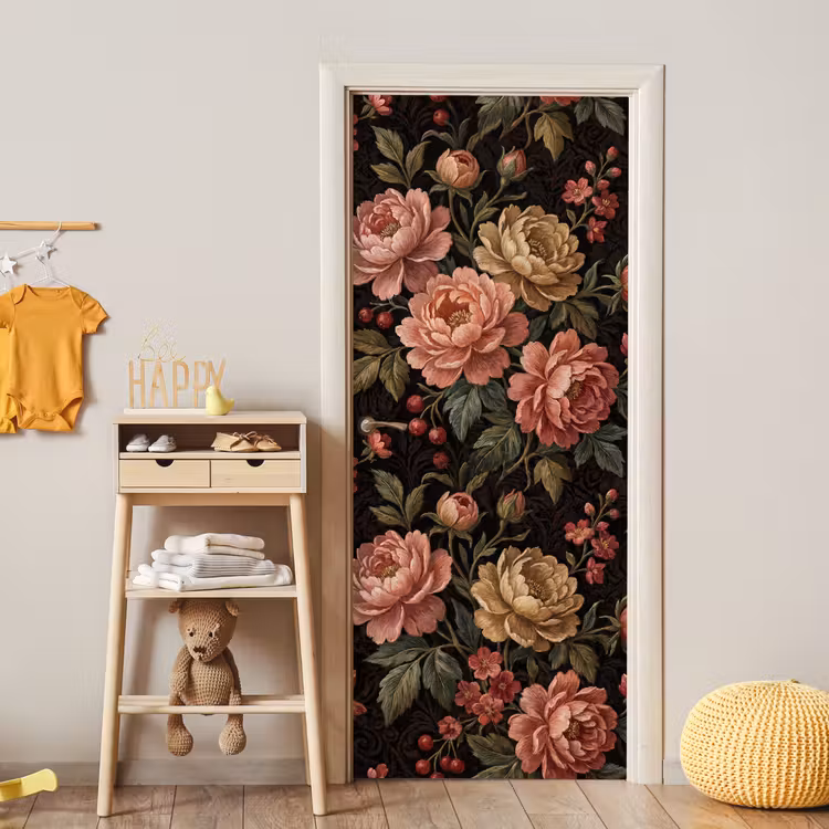 Deursticker - Bloemen - Patroon - Natuur - Vintage - Roze — 6