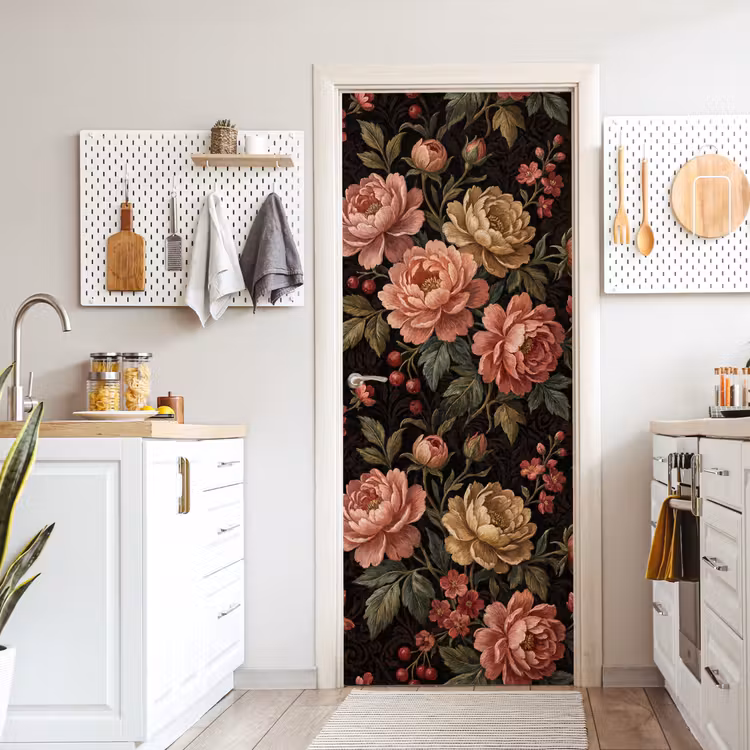 Deursticker - Bloemen - Patroon - Natuur - Vintage - Roze — 7