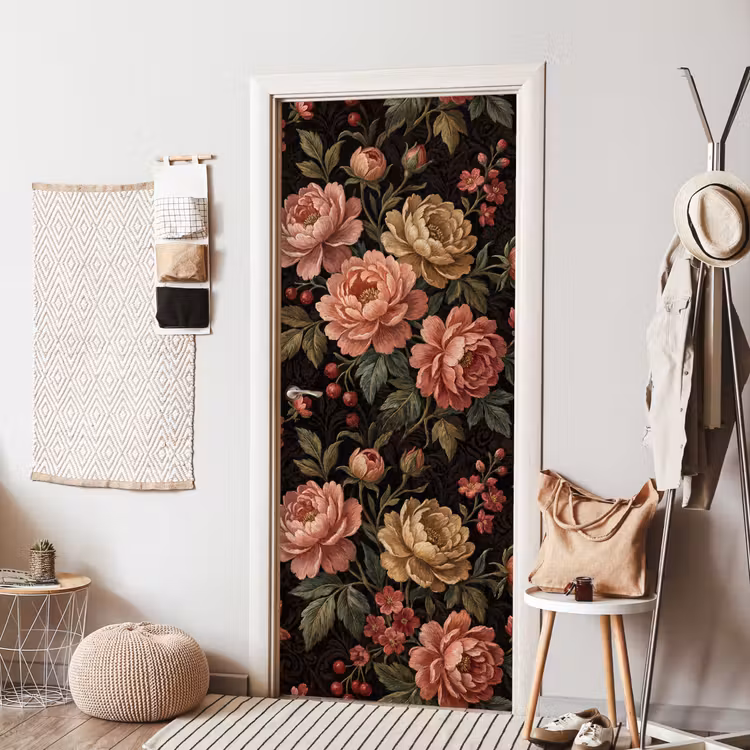 Deursticker - Bloemen - Patroon - Natuur - Vintage - Roze — 8