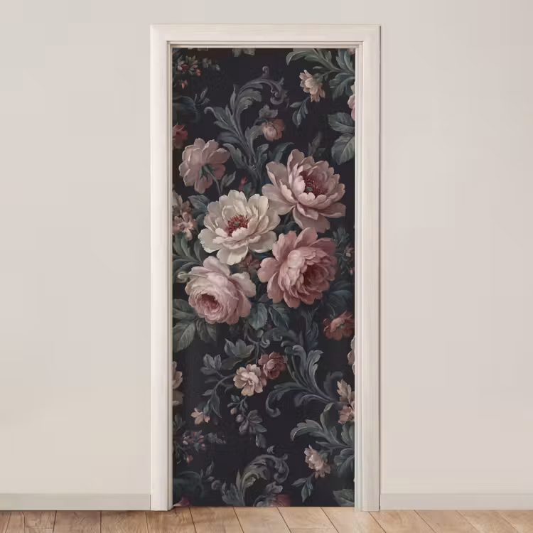 Deursticker - Bloemen - Patroon - Sierlijk - Roze - Donker — 1