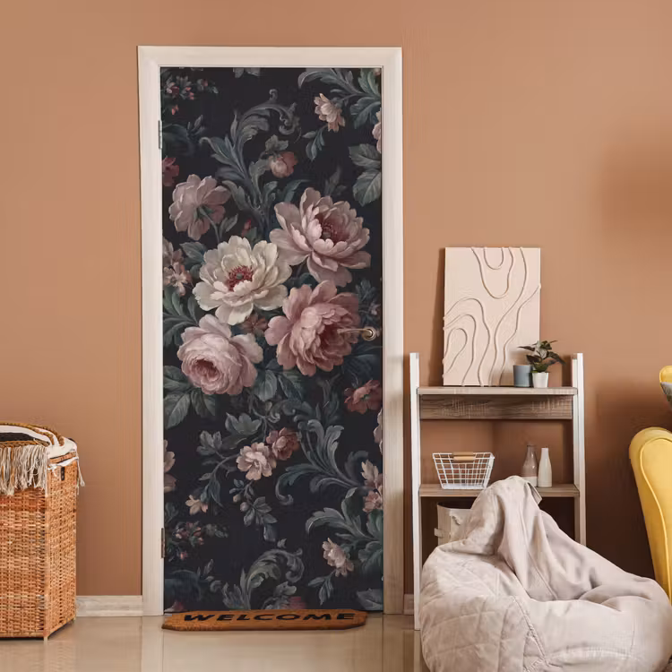 Deursticker - Bloemen - Patroon - Sierlijk - Roze - Donker — 2