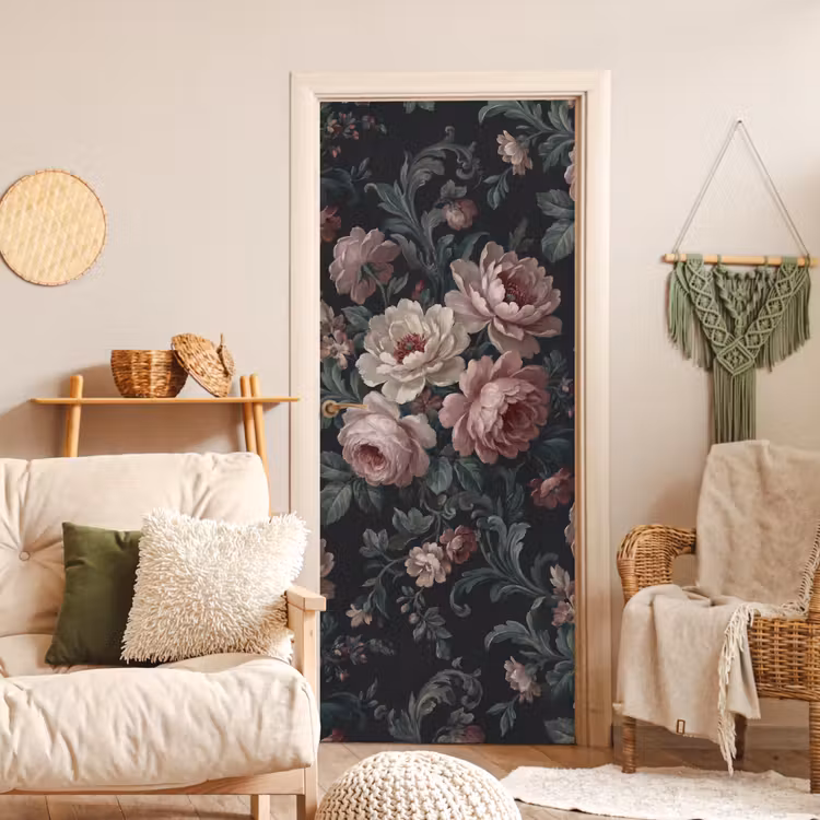 Deursticker - Bloemen - Patroon - Sierlijk - Roze - Donker — 4