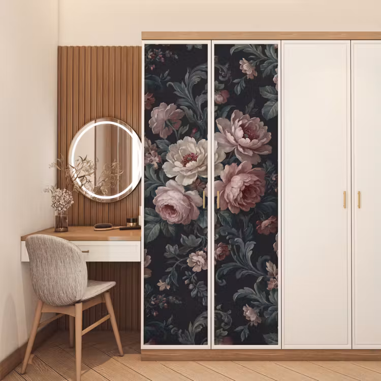 Deursticker - Bloemen - Patroon - Sierlijk - Roze - Donker — 5