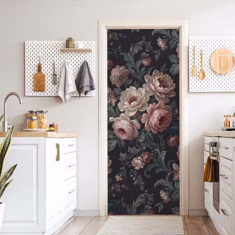 Deursticker - Bloemen - Patroon - Sierlijk - Roze - Donker — 7