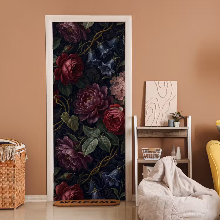 Deursticker - Bloemen - Rood - Klassiek - Donker - Patroon — 2