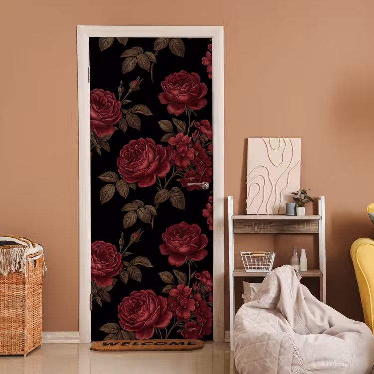 Deursticker - Bloemen - Roos - Patroon - Klassiek - Rood — 2