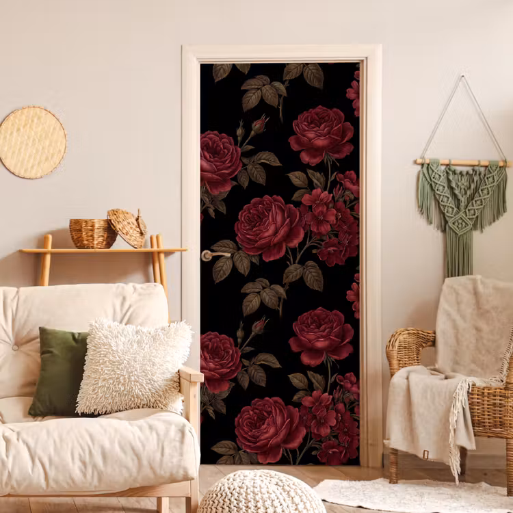 Deursticker - Bloemen - Roos - Patroon - Klassiek - Rood — 4