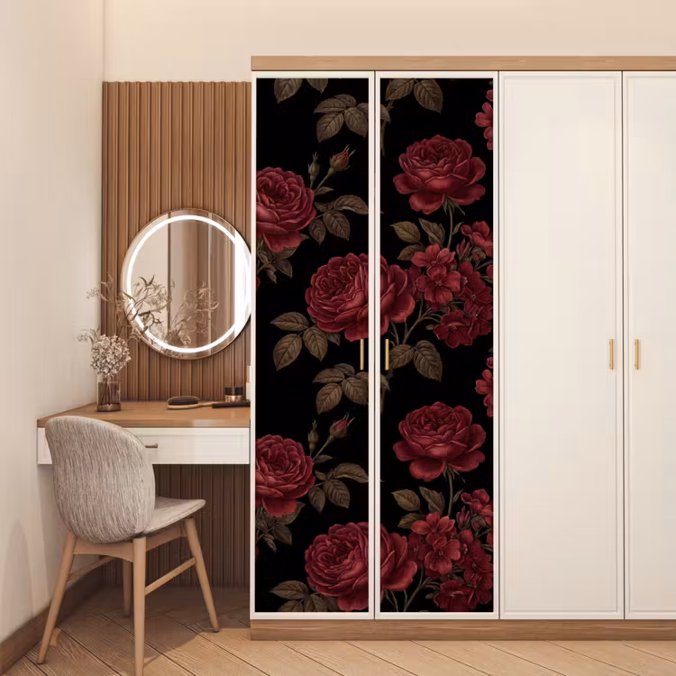 Deursticker - Bloemen - Roos - Patroon - Klassiek - Rood — 5