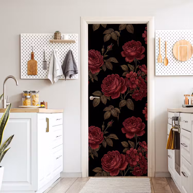Deursticker - Bloemen - Roos - Patroon - Klassiek - Rood — 7