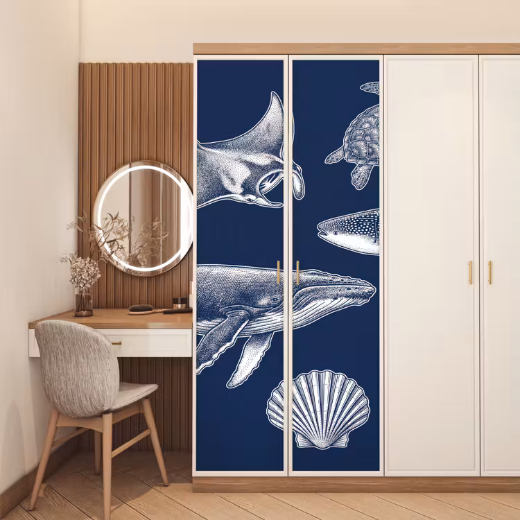 Deursticker - Dieren - Zeeleven - Oceaan - Graveren - Blauw — 5