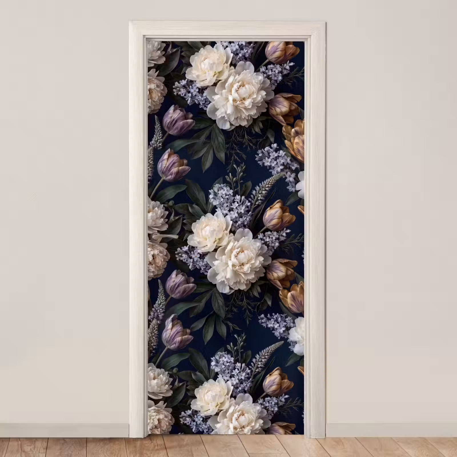 Deursticker - Bloemen - Donker - Elegant - Natuur - Wit — 1