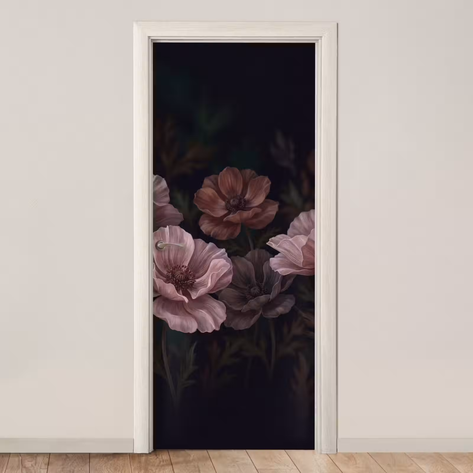 Deursticker - Bloemen - Natuur - Roze - Donker - Modern — 1