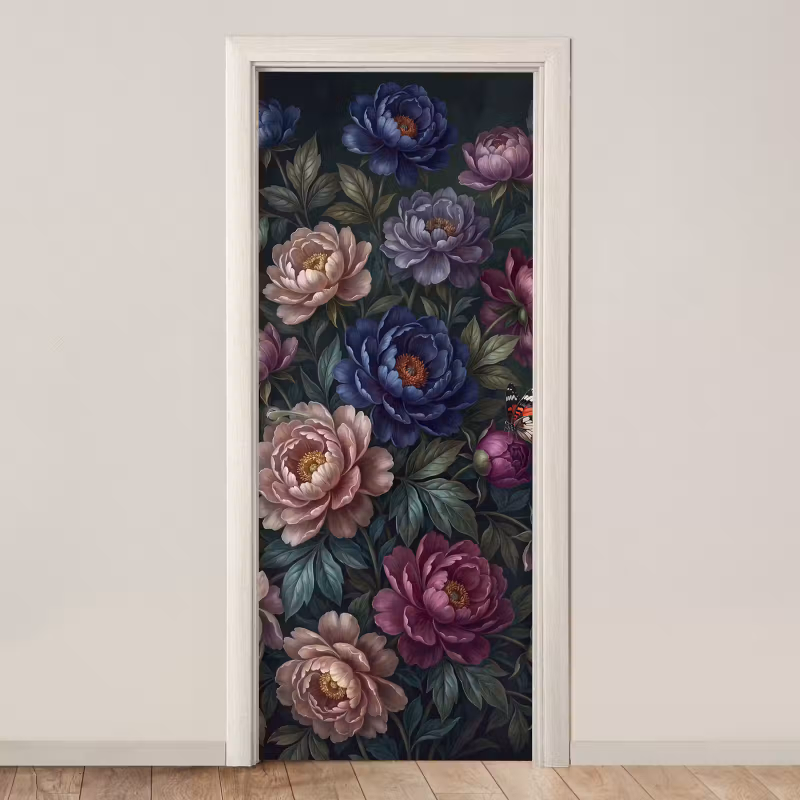 Deursticker - Bloemen - Vlinder - Natuur - Modern - Paars — 1