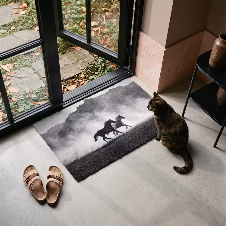 Deurmat - Paard - Ren - Stof - Zwart-wit - Dieren — 2