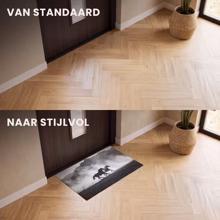 Deurmat - Paard - Ren - Stof - Zwart-wit - Dieren — 3
