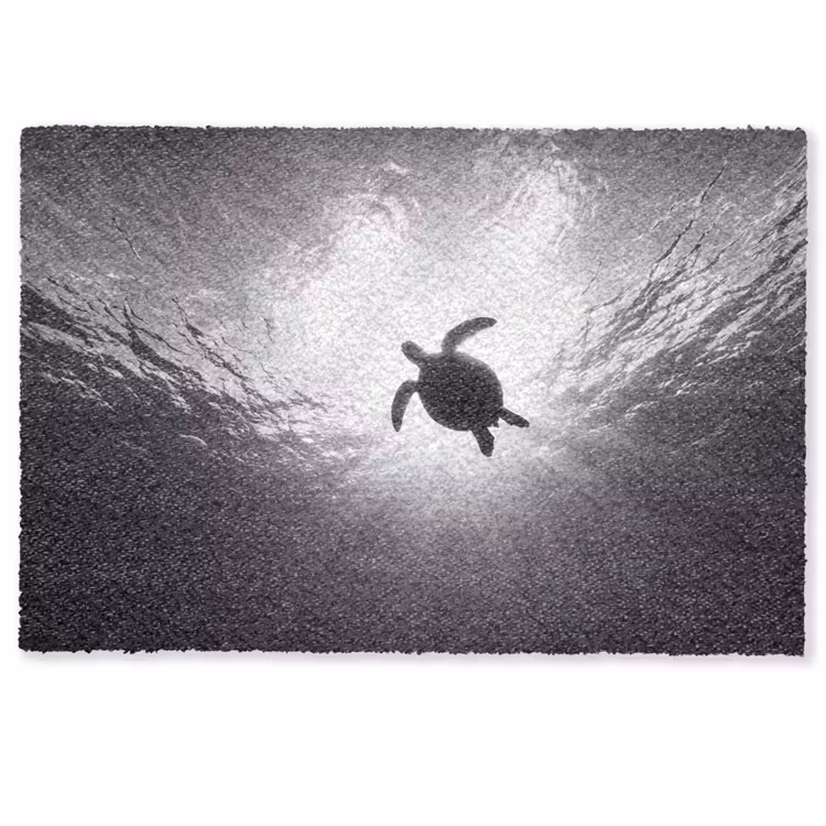Deurmat - Schildpad - Onderwater - Lichtstralen - Oceaan - Zwart-wit — 1