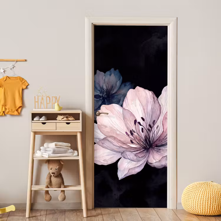 Deursticker - Bloemen - Aquarel - Modern - Roze - Donker — 6