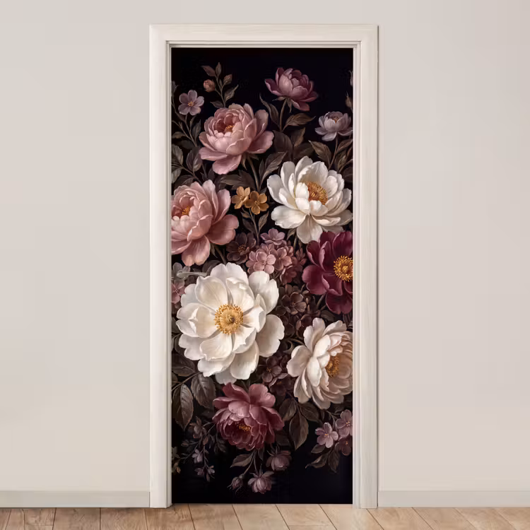 Deursticker - Bloemen - Boeket - Klassiek - Donker - Rood — 1