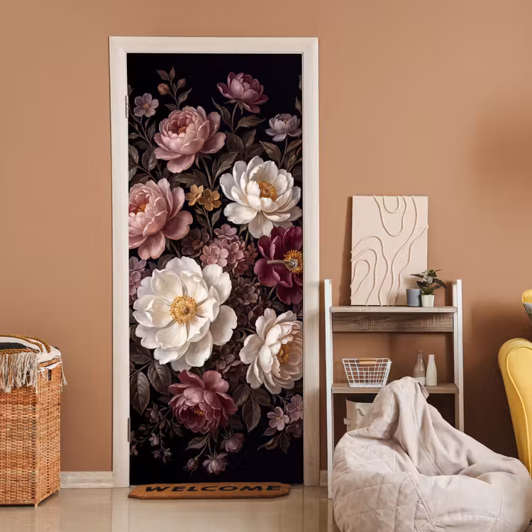 Deursticker - Bloemen - Boeket - Klassiek - Donker - Rood — 2
