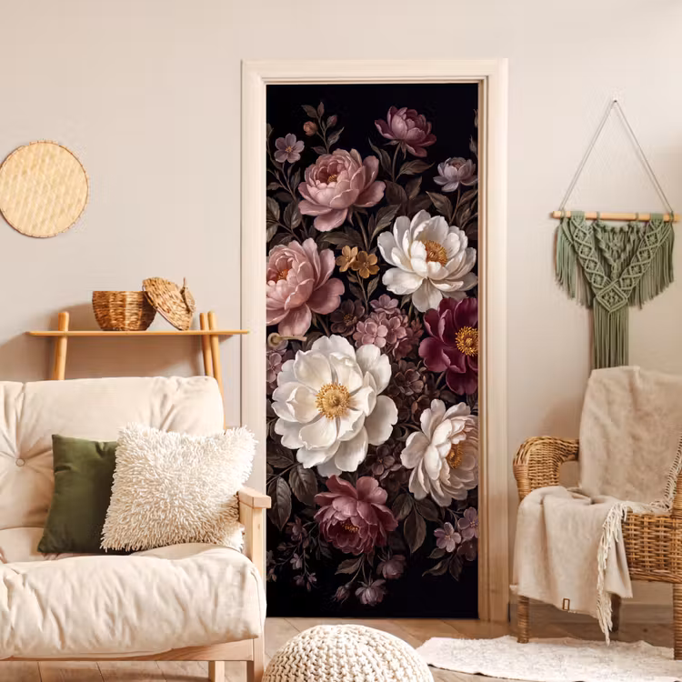 Deursticker - Bloemen - Boeket - Klassiek - Donker - Rood — 4