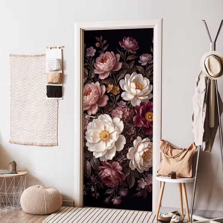 Deursticker - Bloemen - Boeket - Klassiek - Donker - Rood — 8