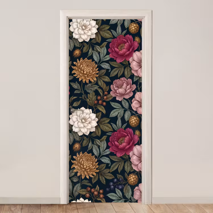 Deursticker - Bloemen - Botanisch - Illustratie - Donker - Vintage — 1
