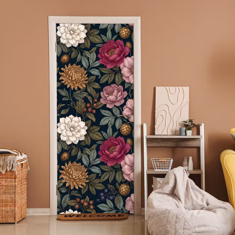 Deursticker - Bloemen - Botanisch - Illustratie - Donker - Vintage — 2
