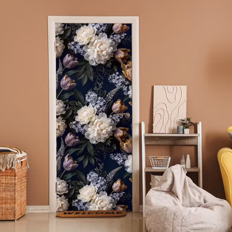 Deursticker - Bloemen - Donker - Elegant - Natuur - Wit — 2
