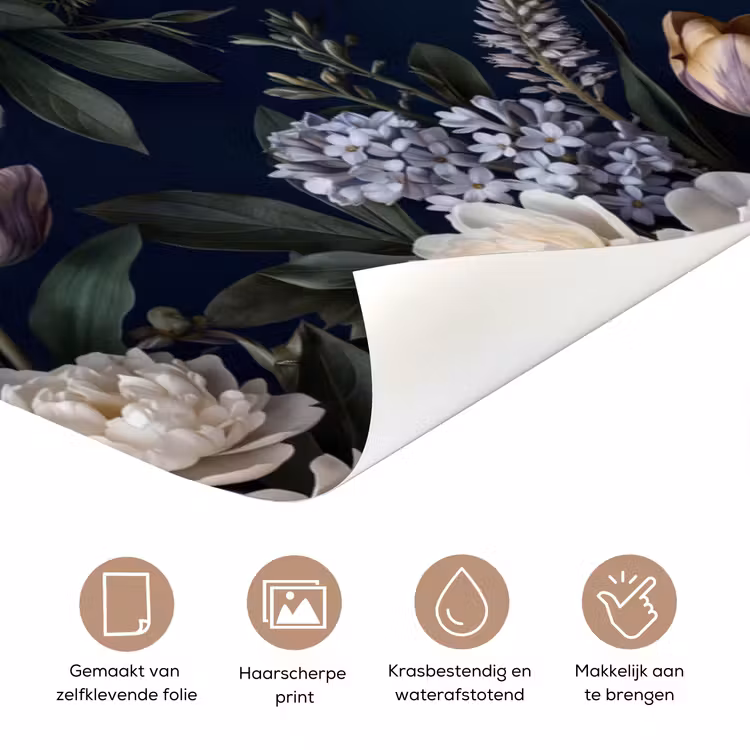 Deursticker - Bloemen - Donker - Elegant - Natuur - Wit — 3