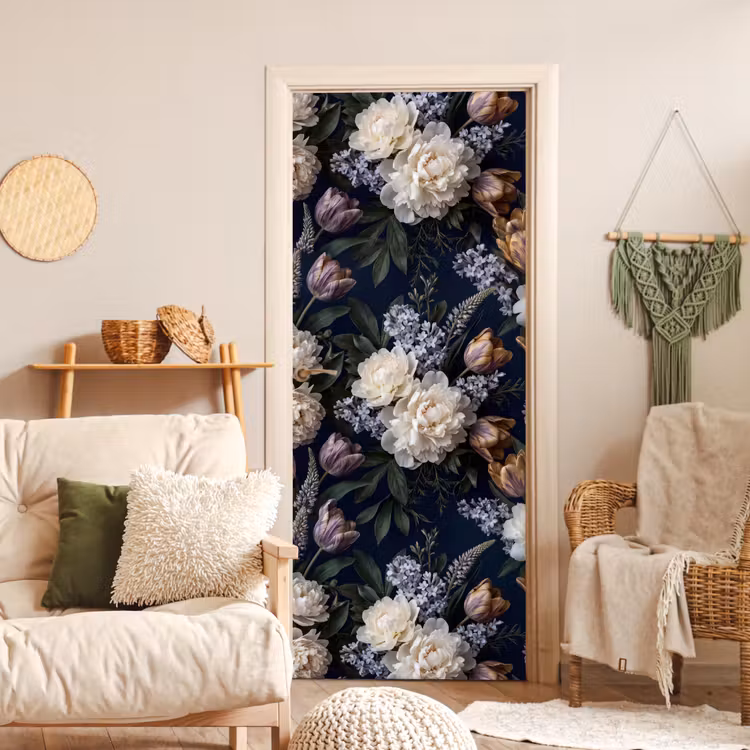 Deursticker - Bloemen - Donker - Elegant - Natuur - Wit — 4