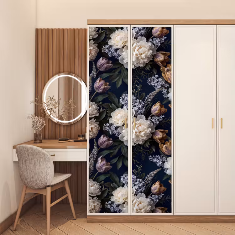 Deursticker - Bloemen - Donker - Elegant - Natuur - Wit — 5