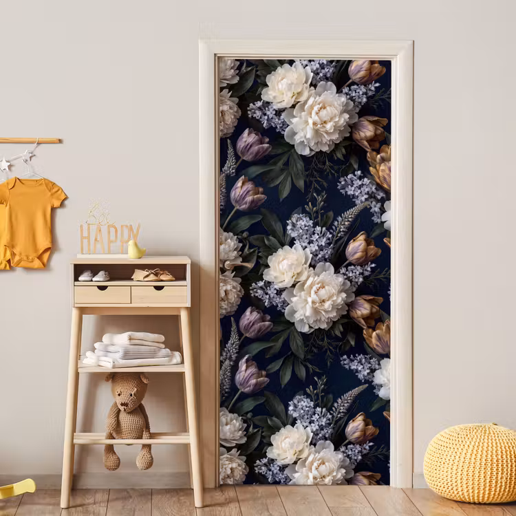Deursticker - Bloemen - Donker - Elegant - Natuur - Wit — 6