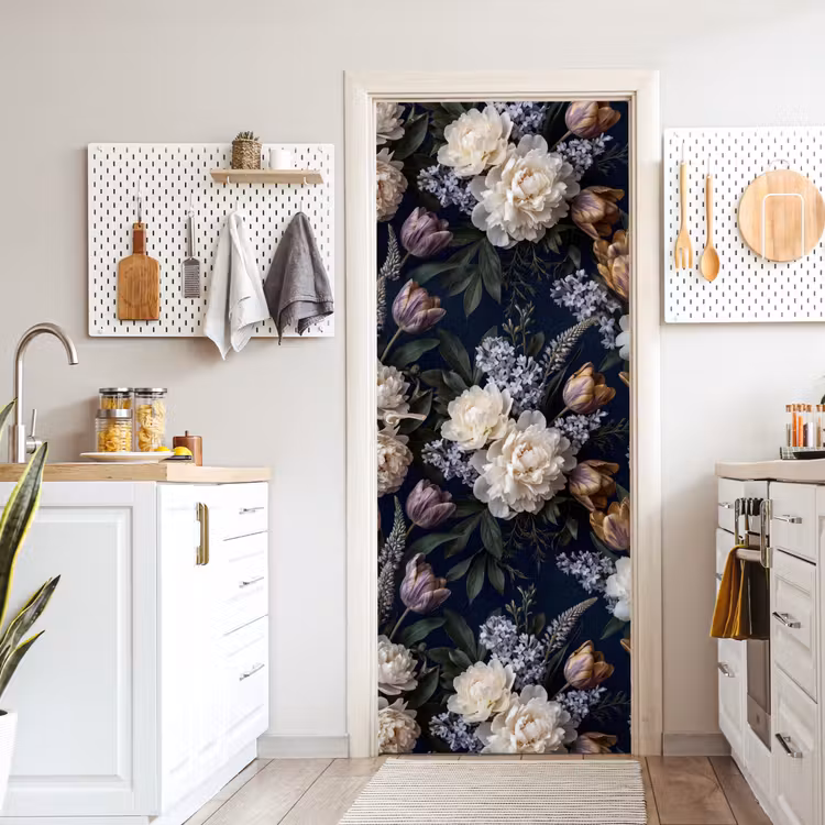 Deursticker - Bloemen - Donker - Elegant - Natuur - Wit — 7