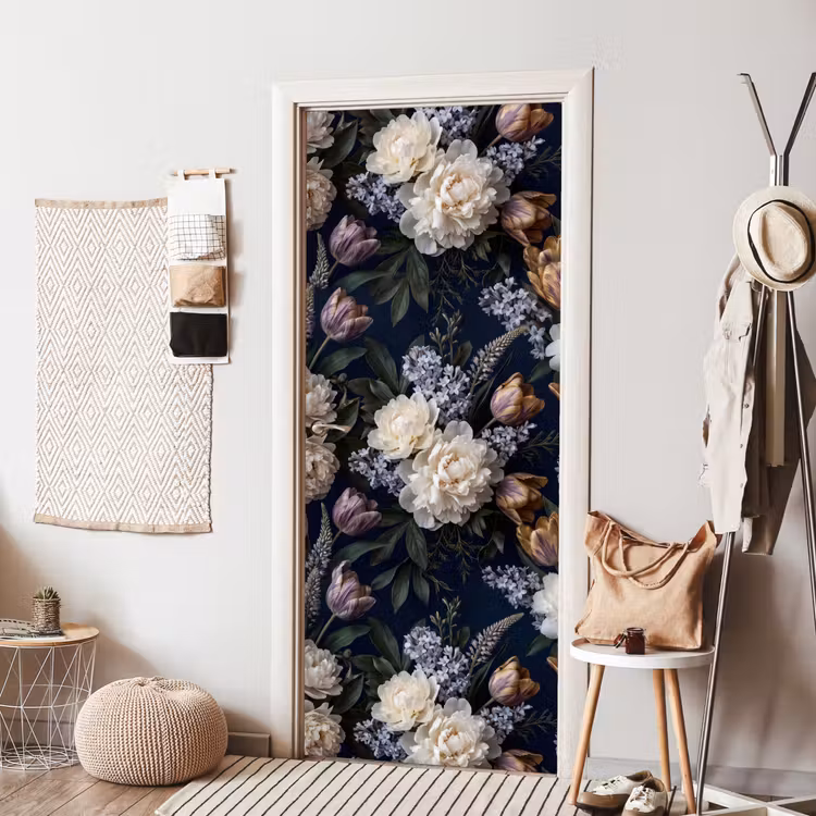 Deursticker - Bloemen - Donker - Elegant - Natuur - Wit — 8