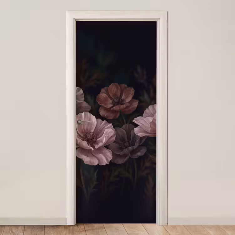 Deursticker - Bloemen - Natuur - Roze - Donker - Modern — 1