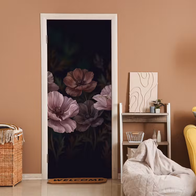 Deursticker - Bloemen - Natuur - Roze - Donker - Modern — 2