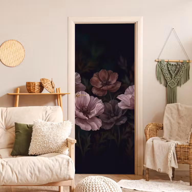 Deursticker - Bloemen - Natuur - Roze - Donker - Modern — 4