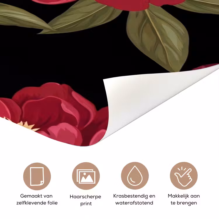 Deursticker - Bloemen - Patroon - Botanisch - Rood - Zwart — 3