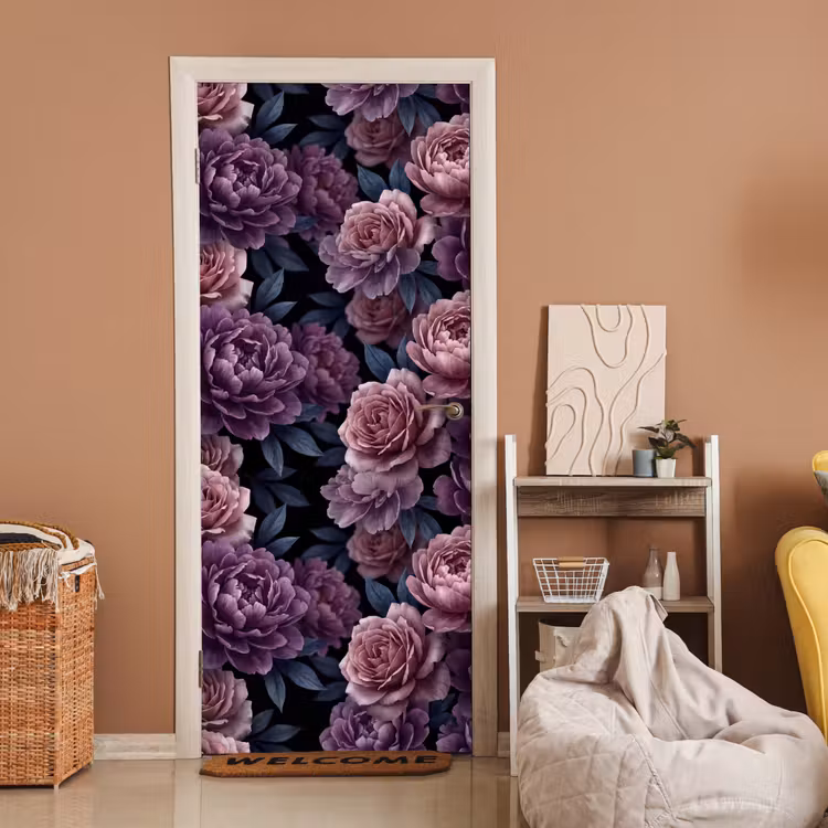 Deursticker - Bloemen - Patroon - Donker - Botanisch - Paars — 2
