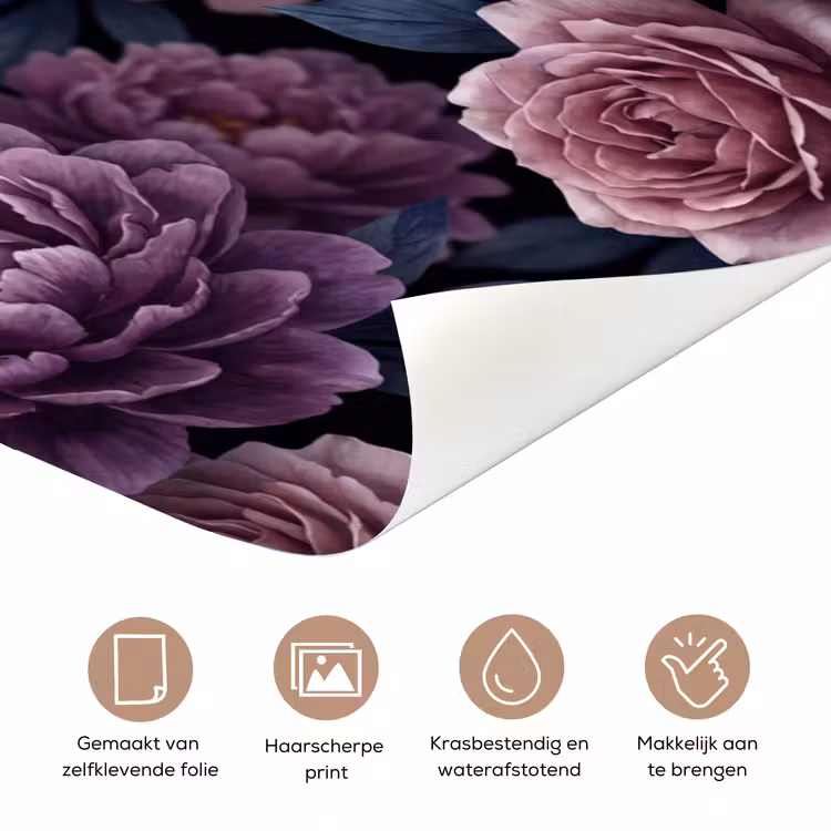 Deursticker - Bloemen - Patroon - Donker - Botanisch - Paars — 3
