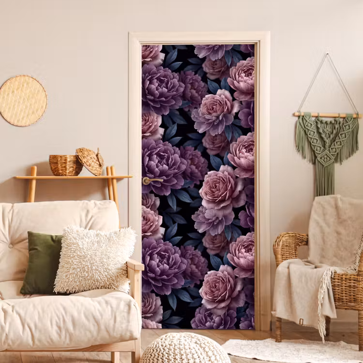 Deursticker - Bloemen - Patroon - Donker - Botanisch - Paars — 4
