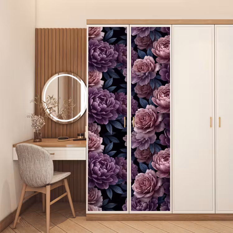 Deursticker - Bloemen - Patroon - Donker - Botanisch - Paars — 5
