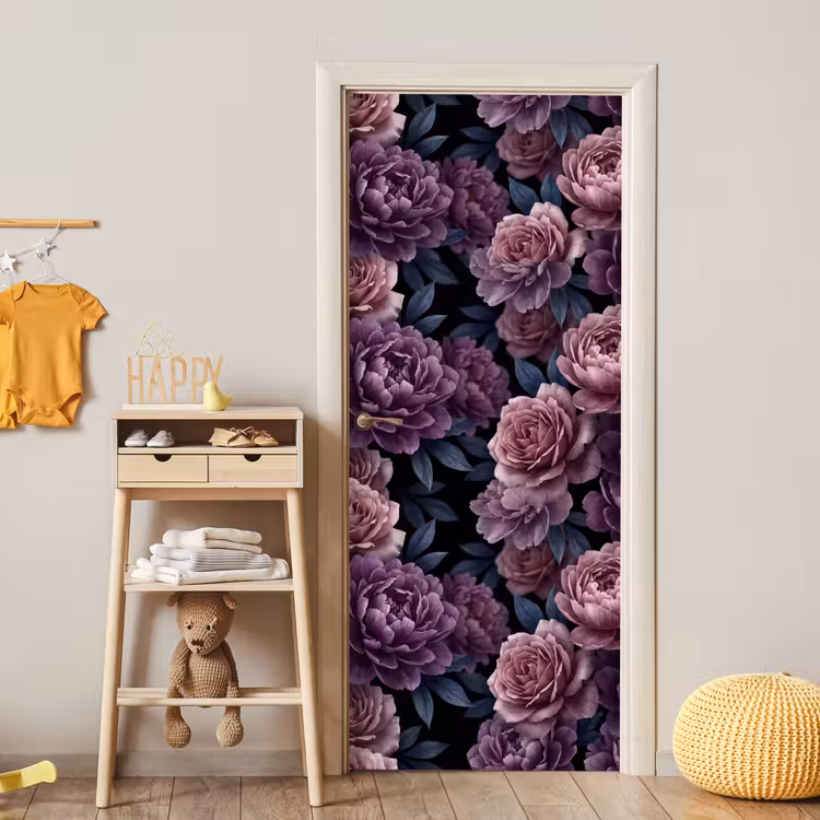 Deursticker - Bloemen - Patroon - Donker - Botanisch - Paars — 6
