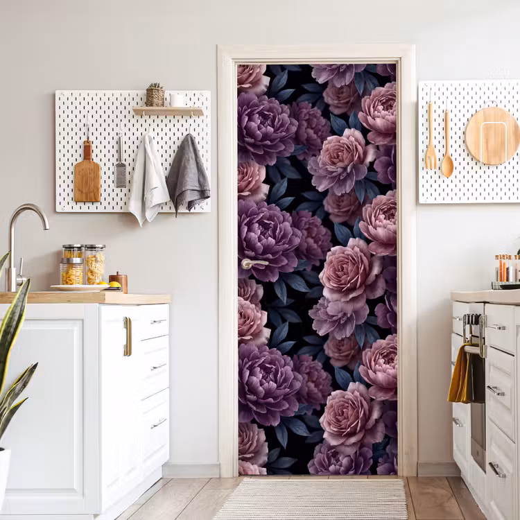 Deursticker - Bloemen - Patroon - Donker - Botanisch - Paars — 7