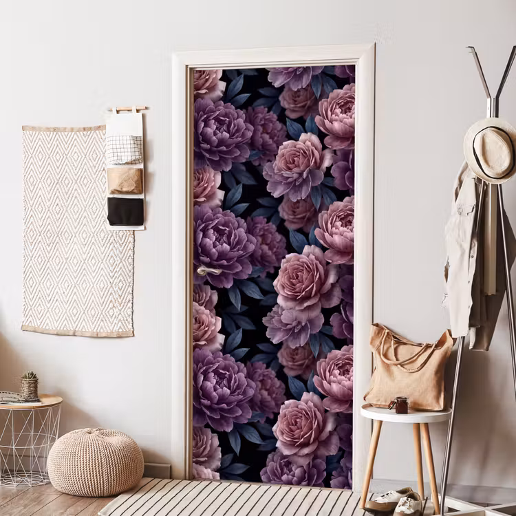 Deursticker - Bloemen - Patroon - Donker - Botanisch - Paars — 8